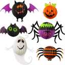Jeyiour 6 Pack Halloween Paper Lanterns Hanging Decoration, 3D Honeycomb Ghost Spider Bat Pumpkin Paper Lantern Set, Foldable Jack O Lantern Party Decor for Indoor Outdoor Home Tree Halloween Display