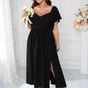SCOMCHIC Women Plus Size Dresses Short Sleeve Sweetheart Neckline Wedding Guest Cocktail Smocked A Line Slit Maxi Dress (XXL)