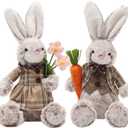 Juegoal 2 Pack Easter Bunny, 12.6" Handmade Huggable Rabbits Couple, Easter Basket Rabbits, Cute Bunny Party Favor Figurine, Spring Tabletop Holiday Room Decorations