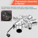 Aluminium Thermostat Assembly w/Sensor Compatible with Land Rover LR4 Discovery Range Rover Sport Velar, Compatible with Jaguar F-Type F-Pace XF XE XJ 3.0 2014-20 Replace for LR117568