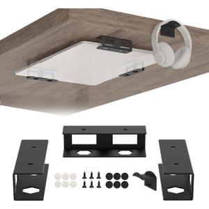 Under Desk Laptop Mount Metal Under Desk Laptop Holder with Anti-Scratch Pads Compatible with Lenovo HP Asus Acer Laptop,Mac Mini,Macbook,Keyboard Under Desk Shelf Tray with Headphone Hanger