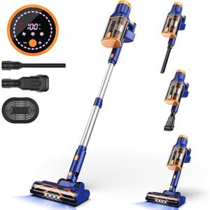 Cordless Vacuum Cleaner, 350W/23Kpa Stick Vacuum with Smart Display, MAX 50Mins Vacuum Cleaners for Home, Anti-Tangle Vacuum Cleaner for Carpet/Hardwood Floor/Pet Hair (Medium)