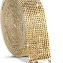Rhinestone Ribbon 5 Rolls 7 Yards Self Adhesive Diamond Bling Rhinestones Strips, Crystal Rhinestone Tape Diamond Ribbons Wrap Glittering Stickers for Crafts Arts Car DIY Decoration, Gold, 4 Size