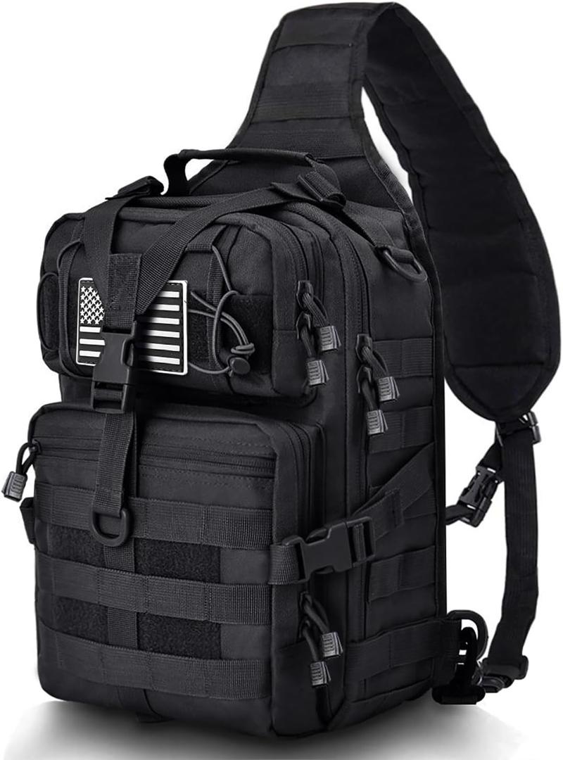 HAOMUK Tactical Sling Bag Pack Military Rover Shoulder Sling Backpack EDC Molle Assault Range Bag (Black)