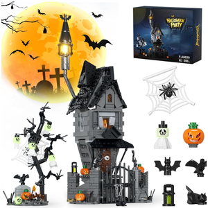 Tweandar Halloween Haunted Mansion Building Set,Before Xmas Haunted House Building Blocks Set with Light, GlowinTheDark Pumpkins and Skeleton Ghosts, Halloween Toys Gifts for Adults & Kids