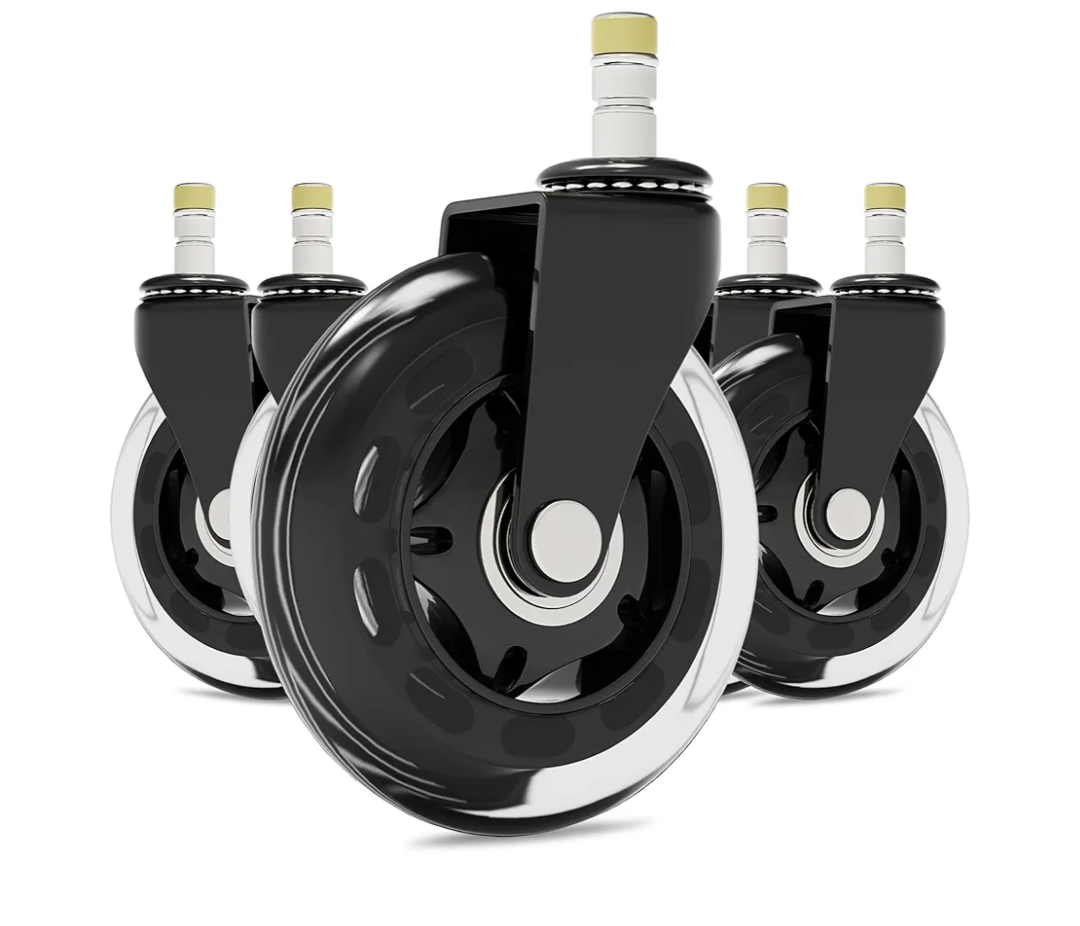Office Chair Wheels Replacement - Set of 5 Heavy Duty Rubber Caster Wheels for Office & Desk Chairs - Universal Fit, Smooth & Quiet Rolling for Hardwood Floors, Carpet - Premium Office Chair Casters