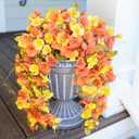 Hibiscus Fall Flowers Artificial for Decoration, 2pcs Silk Hibiscus Trailing Vines Fake Hanging Flowers Plants Realistic UV Resistant Faux Flower for Outside Planters Porch Patio Yard Indoor, Mix (Fall Orange Yellow)