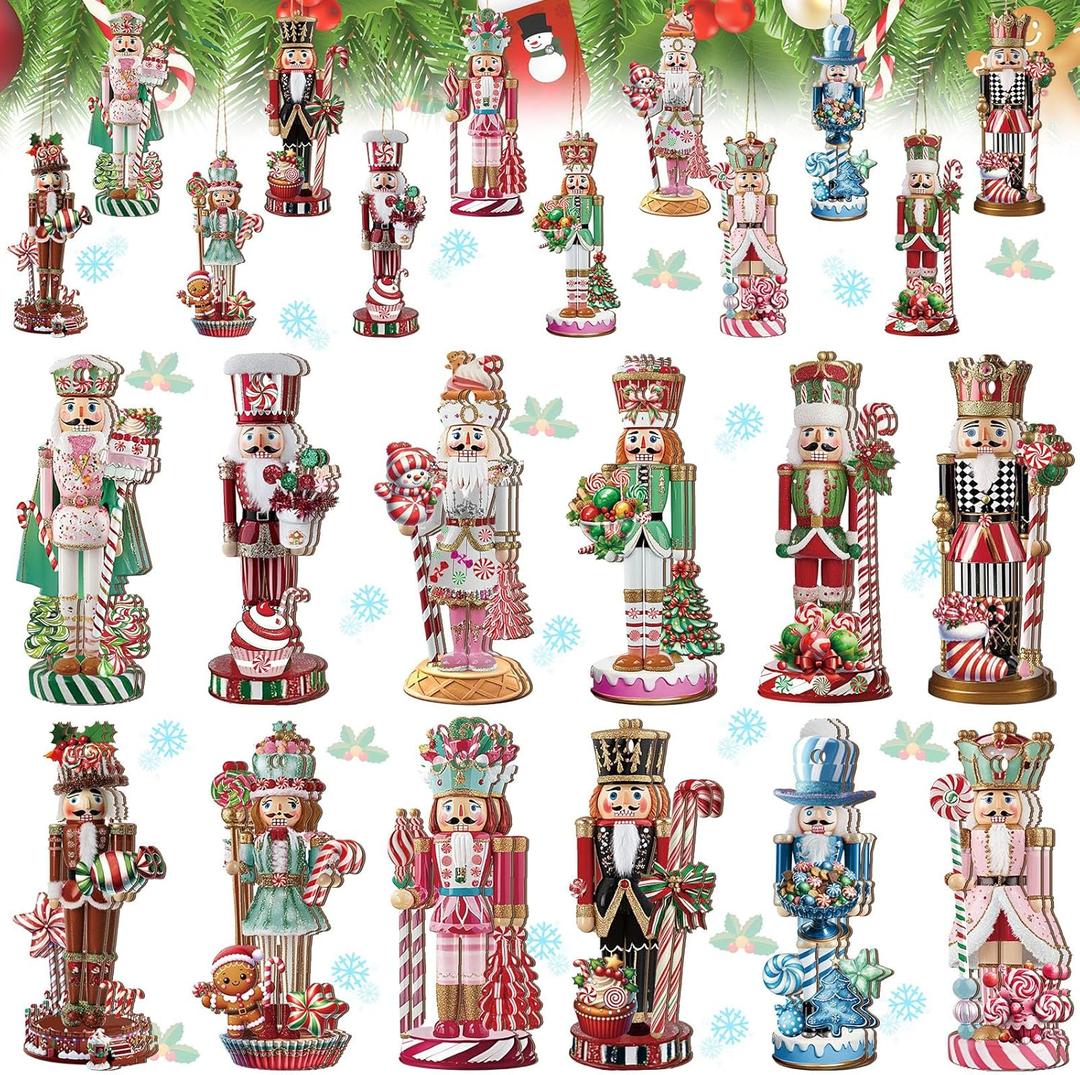 Barydat 36 Pcs Christmas Candy Nutcracke Ornaments for Tree Wooden Nutcracker Christmas Tree Hanging Decoration Set for Xmas Crafts Holiday Decor Xmas Party Supplies