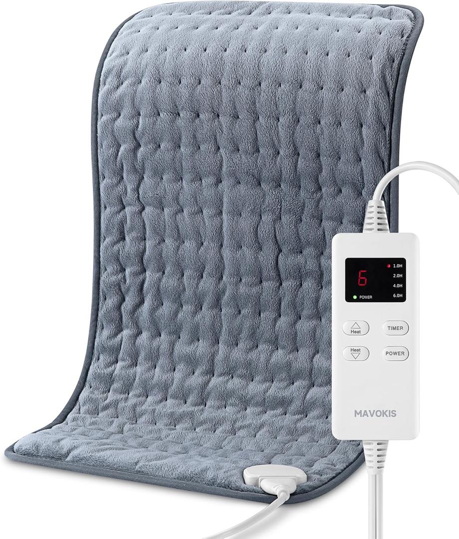 Heating Pad for Back Pain Relief, MAVOKIS Heating Pads for Cramps with Auto Shut Off Large, 6 Heat Settings Electric Heat Pad for Neck and Shoulder, 12" x 24", Moist Heat Option, Super Soft (Gray-12x24 Inch)