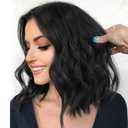 Eawwii Black Short Wavy Wig for Women Lace Hairline Bob Style Synthetic Heat Resistant - Natural Appearance for Everyday Hairstyle 14 Inch