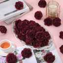 Thiccywoov 100 Pcs Flowers Long Stem Artificial Rose, 3.2 Inches Silk Rose Head Flowers Fake for Wedding Bridal Bouquet Independence Day Home Floral DIY Centerpieces Party Decoration (Burgundy)