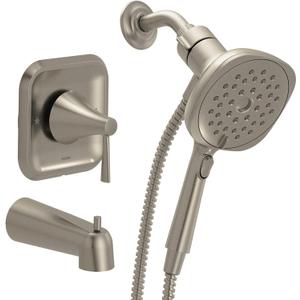 Moen Ronan Spot Resist Brushed Nickel Single-Handle Modern Tub and Shower Faucet with Square Handheld Rain Shower Spray Head Featuring Magnetix, Valve Included, 82022SRN