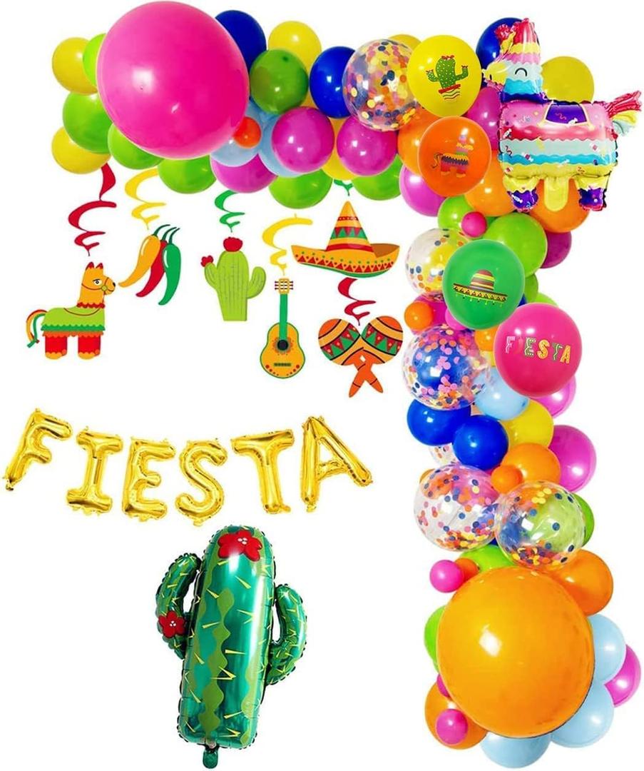 Mexican Fiesta Party Decor Balloon Arch Kit,Fiesta Balloons, Taco Decor, Mexican Theme Party Decor with Cactus Llama Foil Balloons & Swirls, Perfect for Cinco de Mayo, Birthday & Fiesta Celebrations