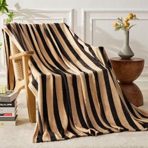 FY FIBER HOUSE Striped Flannel Twin Blanket - Soft Cozy Striped Blanket for Couch, Sofa, or Bed - 60"x80", Black Brown, All Season Use