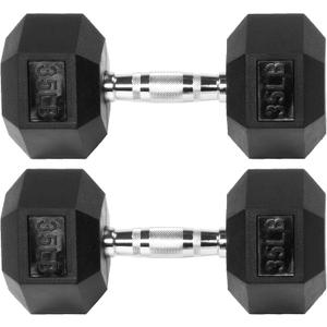 Fitvids Rubber Encased Hex Dumbbell with Anti-Slip Grip for Exercises and Fitness (35LBS, Black)