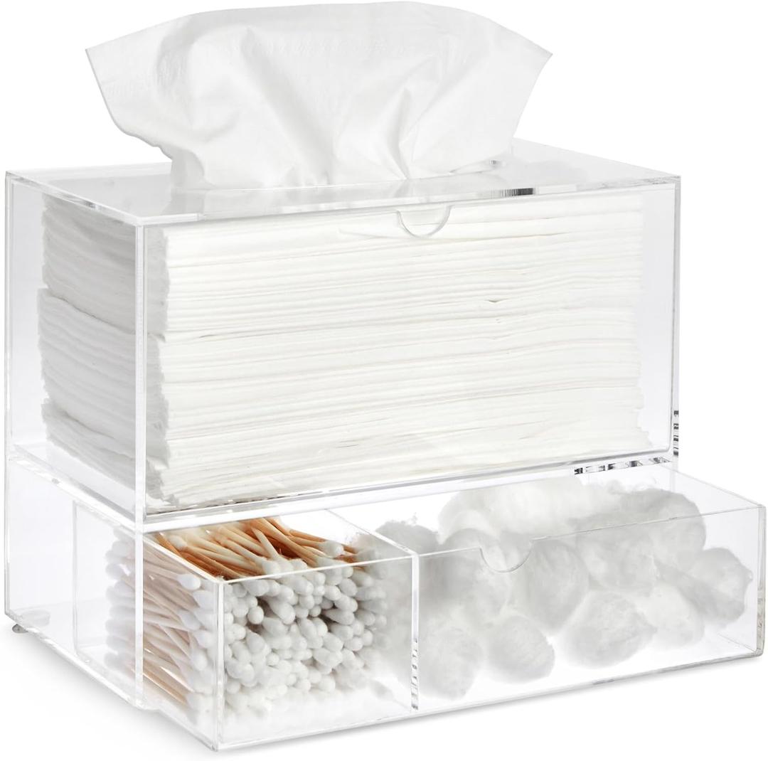Juvale Tissue Box Cover Rectangle & Clear Tissue Box Holder - 9.3 x 7 x 5 in - Pull-Out Drawer & 3 Compartments - Bathroom Organizer & Vanity Caddy Juvale Tissue Box Cover Rectangle & Clear Tissue Box Holder - 9.3 x 7 x 5 in - Pull-Out Drawer & 3 Compartments - Bathroom Organizer & Vanity Caddy