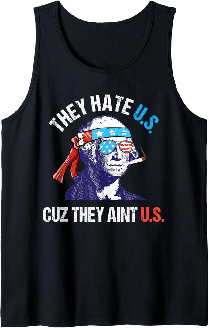 They Hate Us Cuz They Ain't Us Funny 4th of July Tank Top (XL, Black)