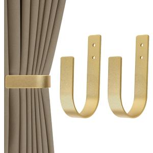 2 Pack Modern Curtain Holdbacks Curtain Tiebacks Wall Mount Solid Aluminum U Shaped Curtain Wall Hooks Curtain Pull Backs Curtain Holders Curtain Tie Backs for Curtain (2, Gold)