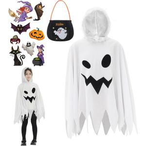 Cute Girls Halloween Ghost Elf Costume Hooded Cape Cloaks Party Trick or Treat Dress Up,