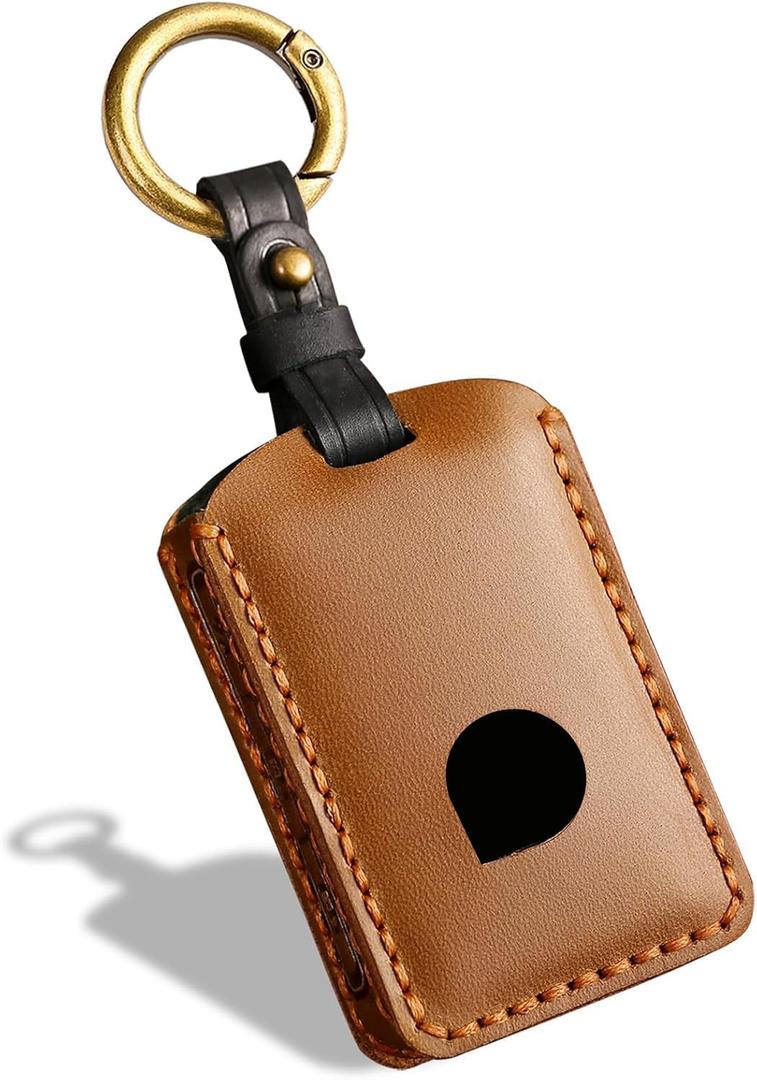 Leather Key Fob Cover, Compatible with Volvo XC90, XC60, XC40, S60, S90, V90, Compatible with Polestar 1/2/3 etc, No Screw Design Key Holder Protector, Brown