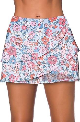 Aleumdr Women's Waistband Layered Swimdress Ruffle Swim Skirt Swimsuit Bottom(Available in Plus) (Large,)