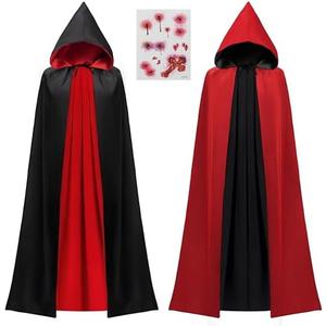 JOYIN Adult Unisex Vampire Costume Accessories Halloween Vampire Cape with Reversible Hooded Cape Cloak and Tattoo Scar