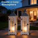 Bdor 2 Pack 26in Farmhouse White Waterproof Wood Metal Decorative Lanterns with Remote Control, Timer, Tempered Glass, Flameless Pillar Candles, Decorative Lanterns for Front Porch, Wedding