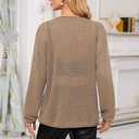 Arach&Cloz 2025 Womens Crochet Tops Wool Blended Sweaters Lightweight Long Sleeve Crew Neck Spring Fashion Knit Outfits (Brown, XL)