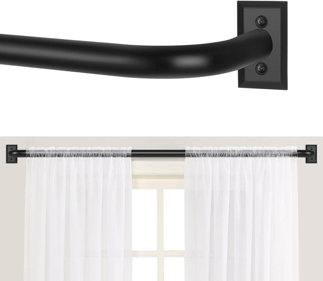 Black Wrap Around Curtain Rods 48 to 90:Blackout Heavy Duty Adjustable Window Curtain Rod for Bedroom Kitchen,Modern Industrial Curved French Return Metal Drapery Rods Easy Install,Matte Black