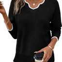 OFEEFAN Womens V Neck Sweaters Pullover Cozy Lightweight Sweaters Long Sleeve Tops Winter Clothing 2026 (Large, Black)