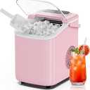 NEWBULIG Ice Maker, Countertop Ice Machine with Handle, 9 Bullet Cubes in 6~8 Mins, 26lbs Daily, Self-Cleaning with Basket and Scoop for Home/ Kitchen/ Camping/ RV
