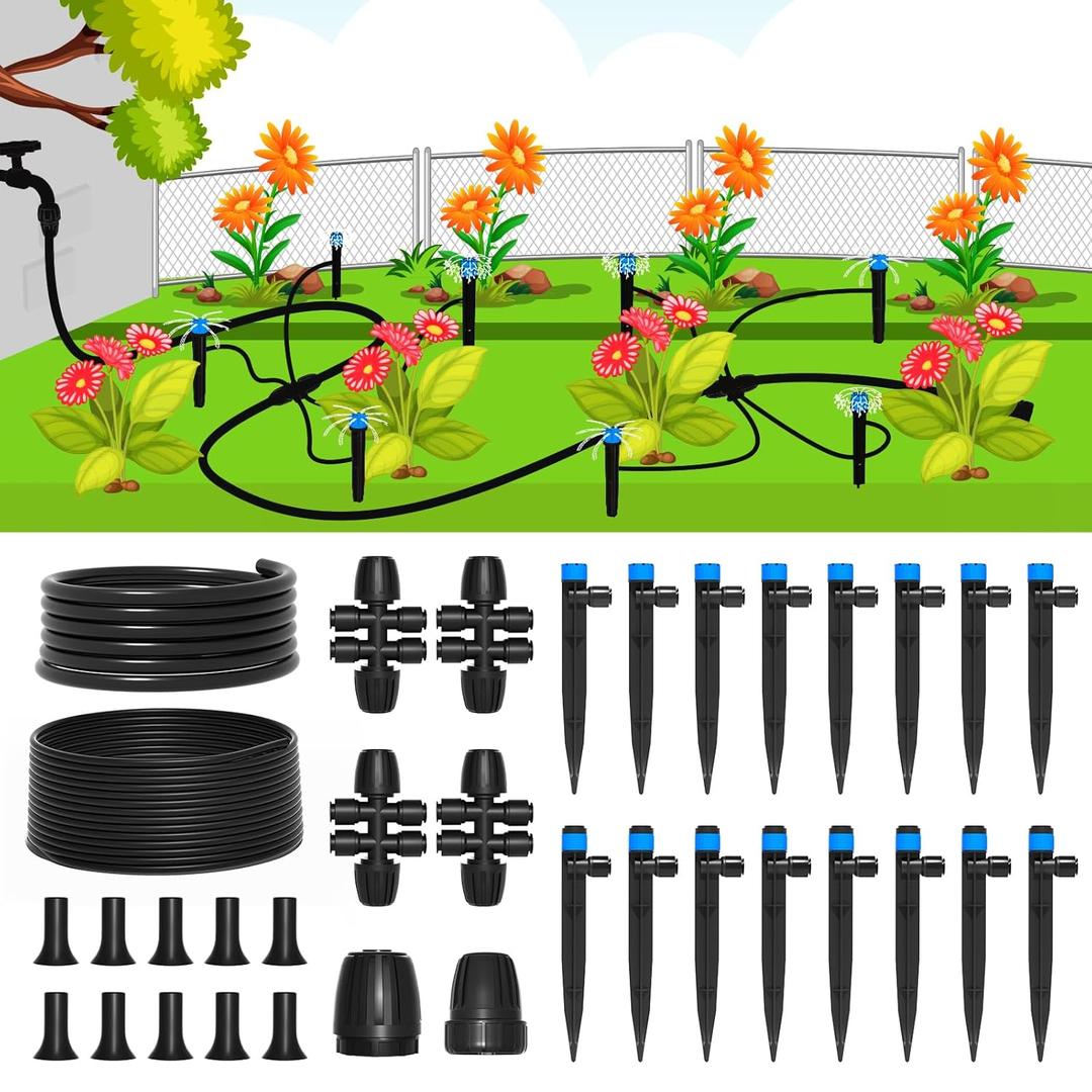 MIXC Drip Irrigation System,Quick Connector Garden Watering System Automatic Sprinkler System Kit for Lawn Raised Bed Greenhouse Plant Watering System (16FT Main Tube+ 79FT 1/4'' Tube)