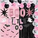 80Pcs Halloween Baby Shower Decorations Spooky Little Boo Baby Shower Party Supplies Pink&Black Backdrop 3D Bat Stickers Ghost Banner BOO Explosion Star Balloons for Halloween Birthday Gender Reveal