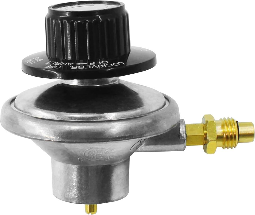 MENSI Low Pressure 1 LB Propane Adjustable Regulator with M12X1.5 Male Adaptor Nozzle for Camping Grill (silver)