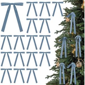 24 Pcs Velvet Bows Christmas Tree Ornaments Vintage Double Faced Velvet Ribbon Bows for Tree Garland Wreath Indoor Outdoor Xmas(5 x 7 Inch, Width of 5/8",Dusty Blue)