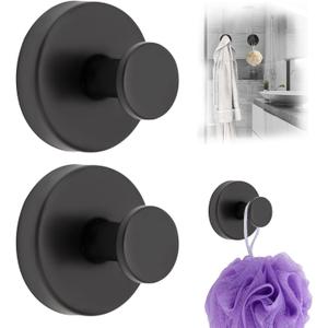 2 PCS Suction Cup Hooks for Shower, 15 lbs (max) Removable Towel Hooks for Bathroom Window Glass Door Wall, Versatile Black Shower Hook, Bath Robe Looafh Hook for Hanging - Black