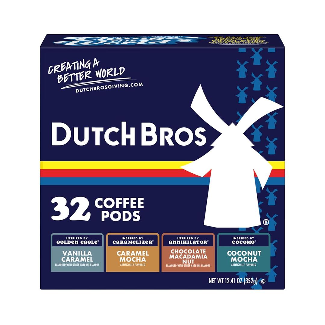 Dutch Bros Flavored Coffee Variety Pack, 32 Count, Medium Roast, Single Serve Coffee Pods for Keurig K-Cup Brewers (EXP 09/30/27)
