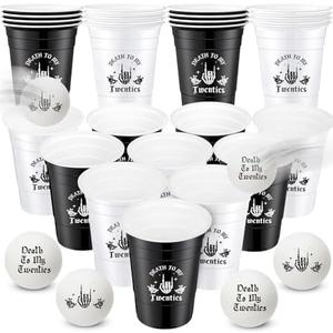 Seenelling 30th Birthday Games Include 22 Pcs 16 oz Death to My Twenties Plastic Cups and 8 Pcs Balls, Black and White Death to My Twenties Cups for 30th Birthday Rip 20s Party Decorations Supplies