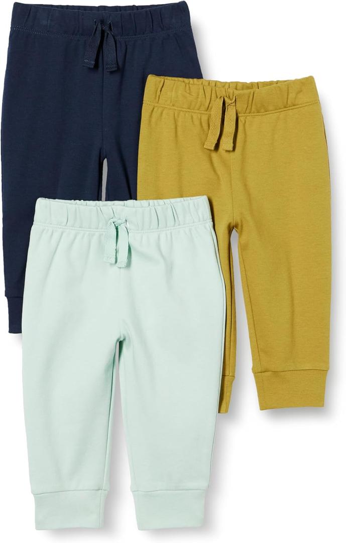 Amazon Essentials Unisex Toddlers' Cotton Pull-On Pants, Pack of 3, Olive/ Pale Mint Green/ Navy, 4T