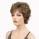 Lydell 6" Short Curly Wavy Wigs Synthetic Full Hair Classic Style(12TT26 Light Brown with Highlights)