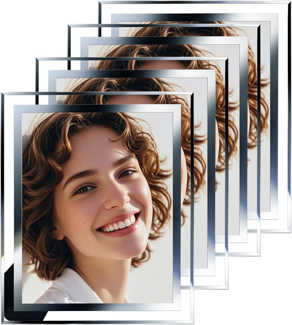 4 Pack Picture Frames 8x10 Clear with Silver Trim, Frames for 8 x 10 Photos School Pictures, Wall and Tabletop Display Frame Set