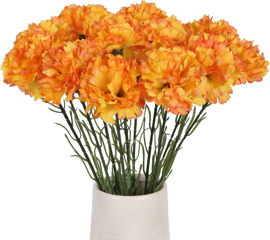 Vintage Carnations 12PCS Artificial Silk Flowers for Wedding Bouquets, Bridal, Home Table Centerpieces, Floral Arrangements (Orange)