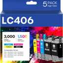 LC406 Ink Cartridges Compatible for Brother LC406 LC406XL LC 406 XL Work for Brother MFC-J4335DW MFC-J5855DW MFC-J4535DW MFC-J6555DW MFC-J6955DW Printer (5 Pack, 2 Black, Cyan, Magenta, Yellow)