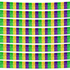 10 Pack 10 Feet Mardi Gras Foil Fringe Garland Mardi Gras Parade Float Fringe Metallic Streamers Tinsel Fringe Banner for Birthday Party Decor St Patrick Halloween Christmas Decoration (Green Gold Purple)