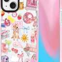 ChiCsFleur for iPhone 13 / iPhone 14 Case, TPU Phone case with Camera Protection for Women Girls Teens - Pink Preppy Collage Gift Y2K Disco Vogue Cowboy Bow Design Lemon Swan Aesthetic Unique (PartyLace)