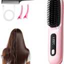 Go Brush Pro 2025,Cordless Hair Straightener Brush,Gobrush Pro 2025 Straightening Comb,Portable Hair Brush for Travel,Fast Heating Smooth & Shiny Hairs with Temperature Display Pink