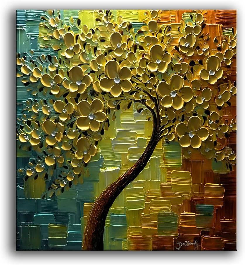 YaSheng Art - hand painted Wall Art, Modern Abstract 3D Textured Wall Art ,Golden Floral Oil Paintings ,Wall Art for Living Room, Bedroom Wall Decor, Framed Wall Art,Office Home Wall Decor Artwork 24x24inch (YS0032)