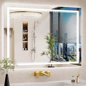 30"x40" LED Bathroom Mirror with Lights, Anti-Fog, Backlit + Front Lit, Dimmable, Led Vanity Mirror for Wall, Lighted Bathroom Mirror, 3 Colors, Shatter-Proof Tempered Glass (White)