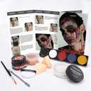 Halloween Zombie SFX Makeup Kit, Complete Zombie Makeup Set Include 5 Colors Face Paint, Scar Wax, Setting Powder, Fake Blood & Liquid Latex for Cosplay Stage Realistic Special Effects Makeup