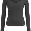 BTFBM Casual Long Sleeve T Shirts for Women Fall 2025 Ribbed Knit Slim Fit Solid Basic Tee Going Out Tops Blouse (Gray, M)